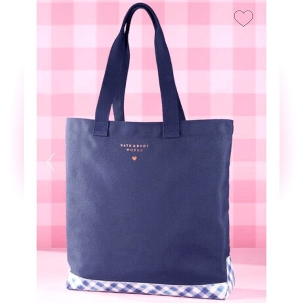 Bath & Body Works Signature Gingham Tote Bag Blue NEW